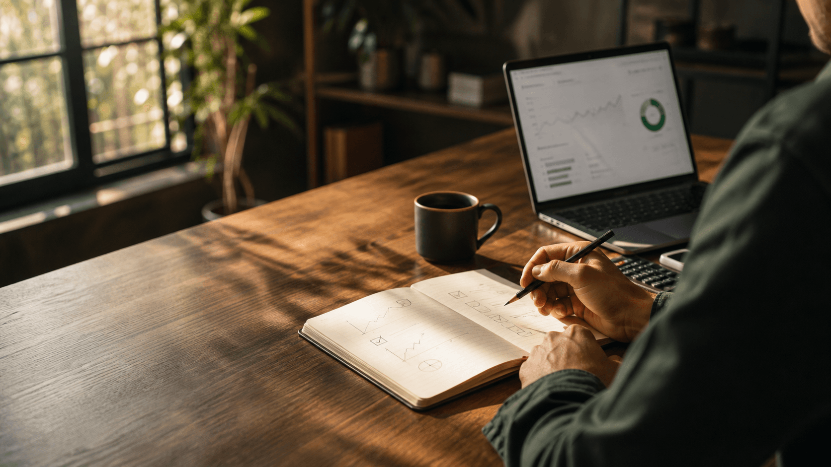 Business owner comparing Google Ads management options at a desk